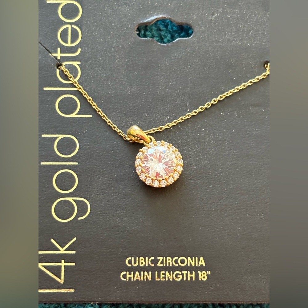 14k Gold Plated Necklace with Cubic Zirconia Pendant